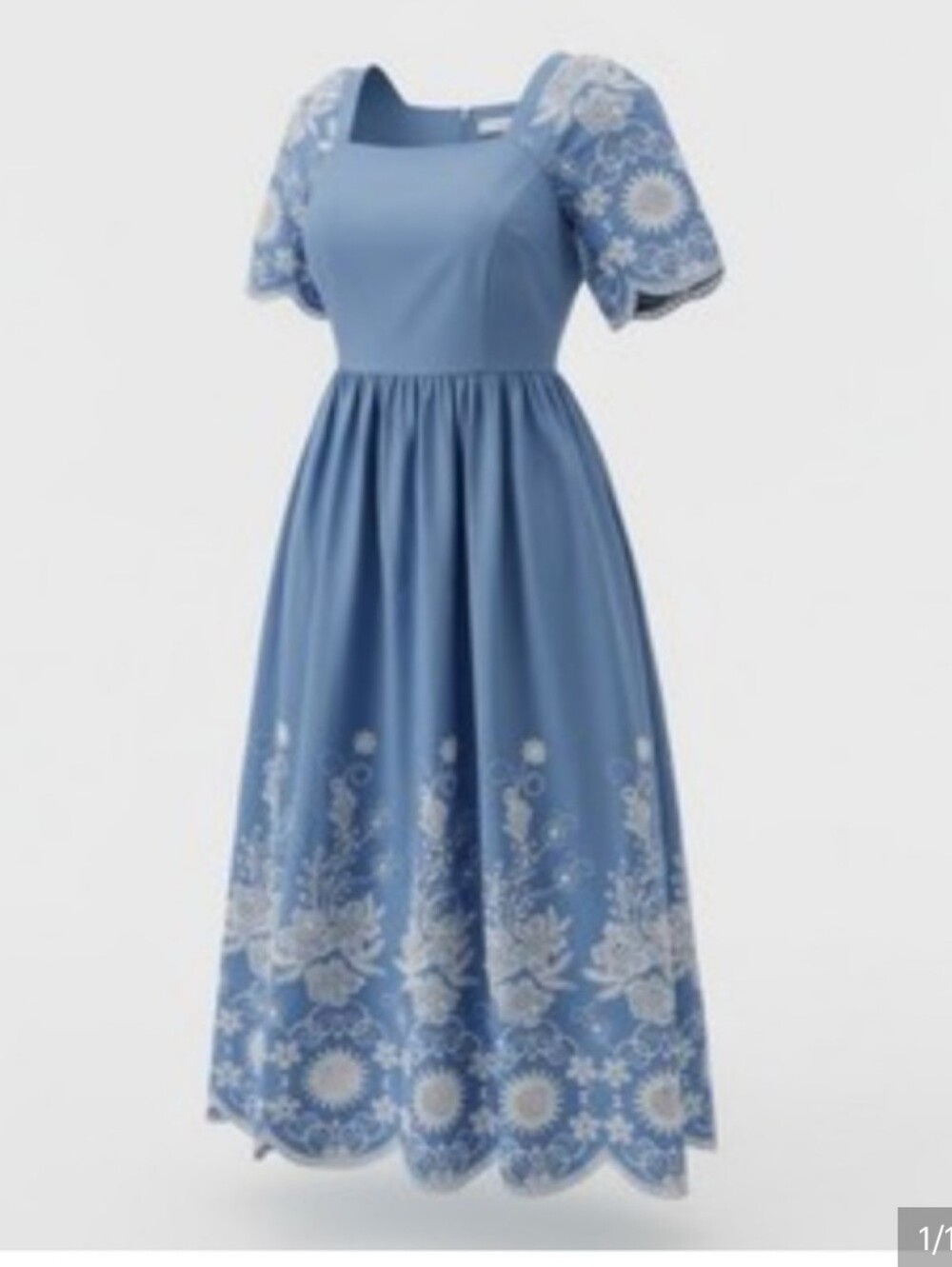 Nwt XL $120 Solitaire Blue Floral Embroidered Midi Dress With Pockets